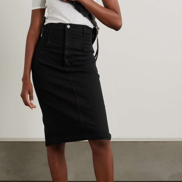 FRAME The High Waisted Seamed Black Denim Midi Skirt Women’s Sz 27 - Picture 2 of 9